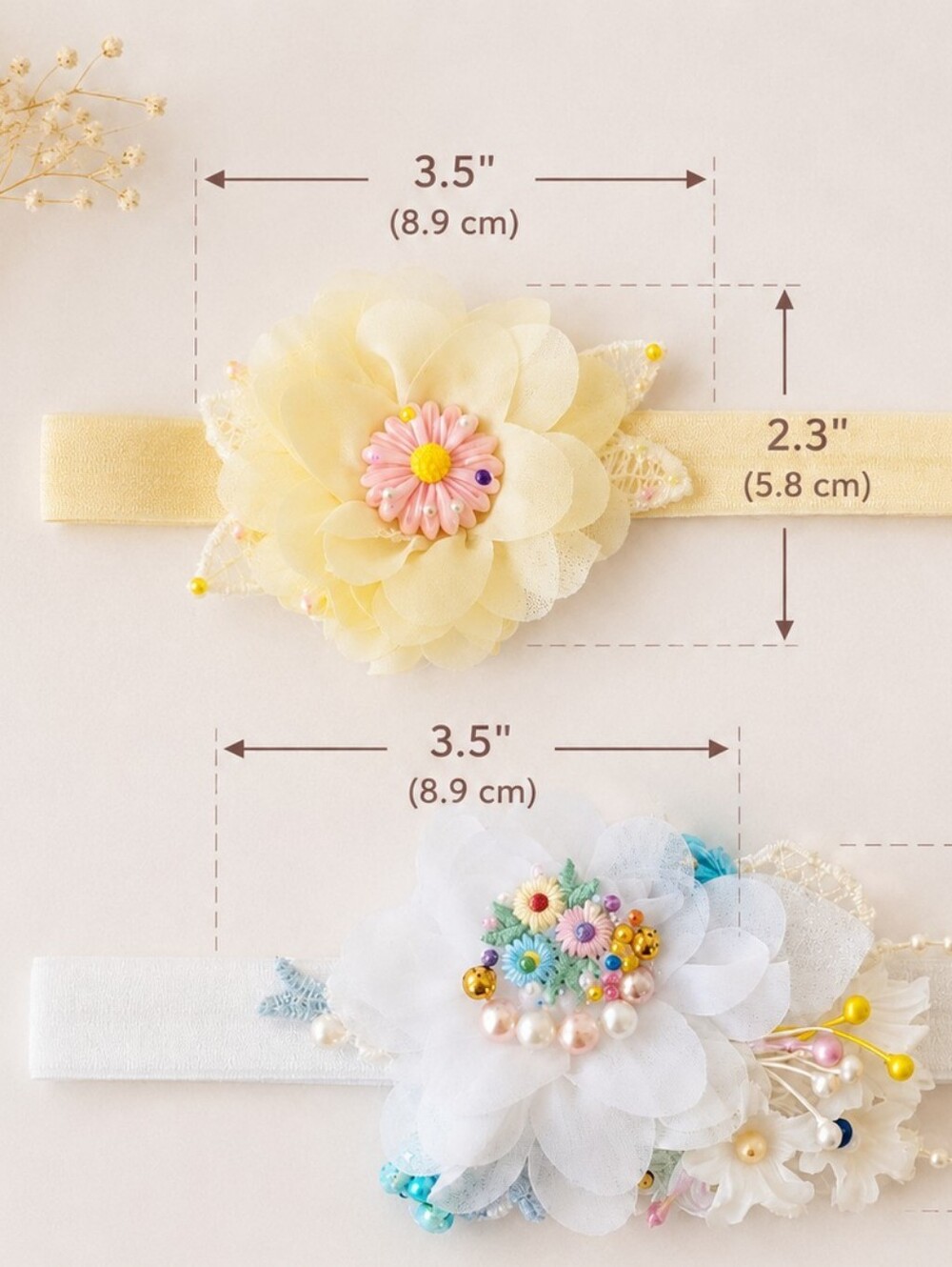 Floral Baby Headband- Cream and White (2)✨🎀 - Picture 2 of 7